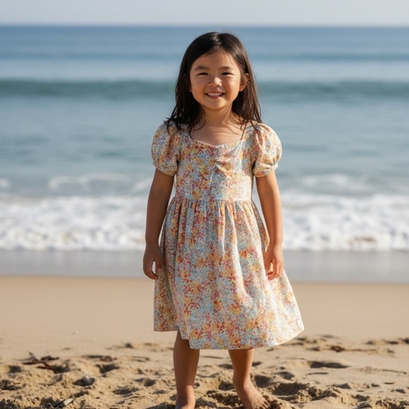 Roxy Other - Roxy Kids Floral Puff-Sleeve Dress - Cream Multi​​